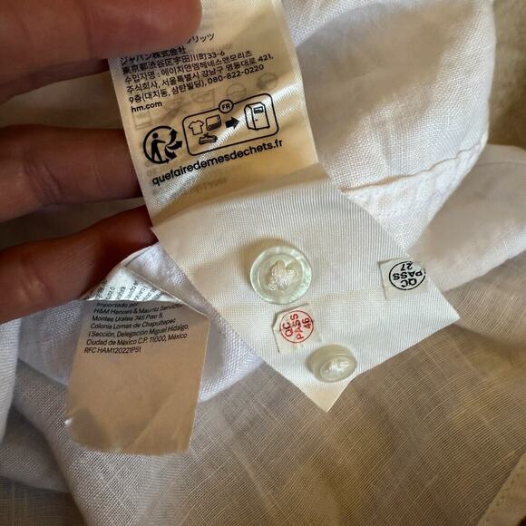 H&M Linen Button Shirt Mens XXL White Resortwear Tropical Resort Wedding Beach - Picture 7 of 10